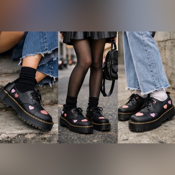 Dr. Martens Shoes - NEW Dr Martens 1461 Quad Heart Platform Oxfords Black Pink Purple Docs Size 11